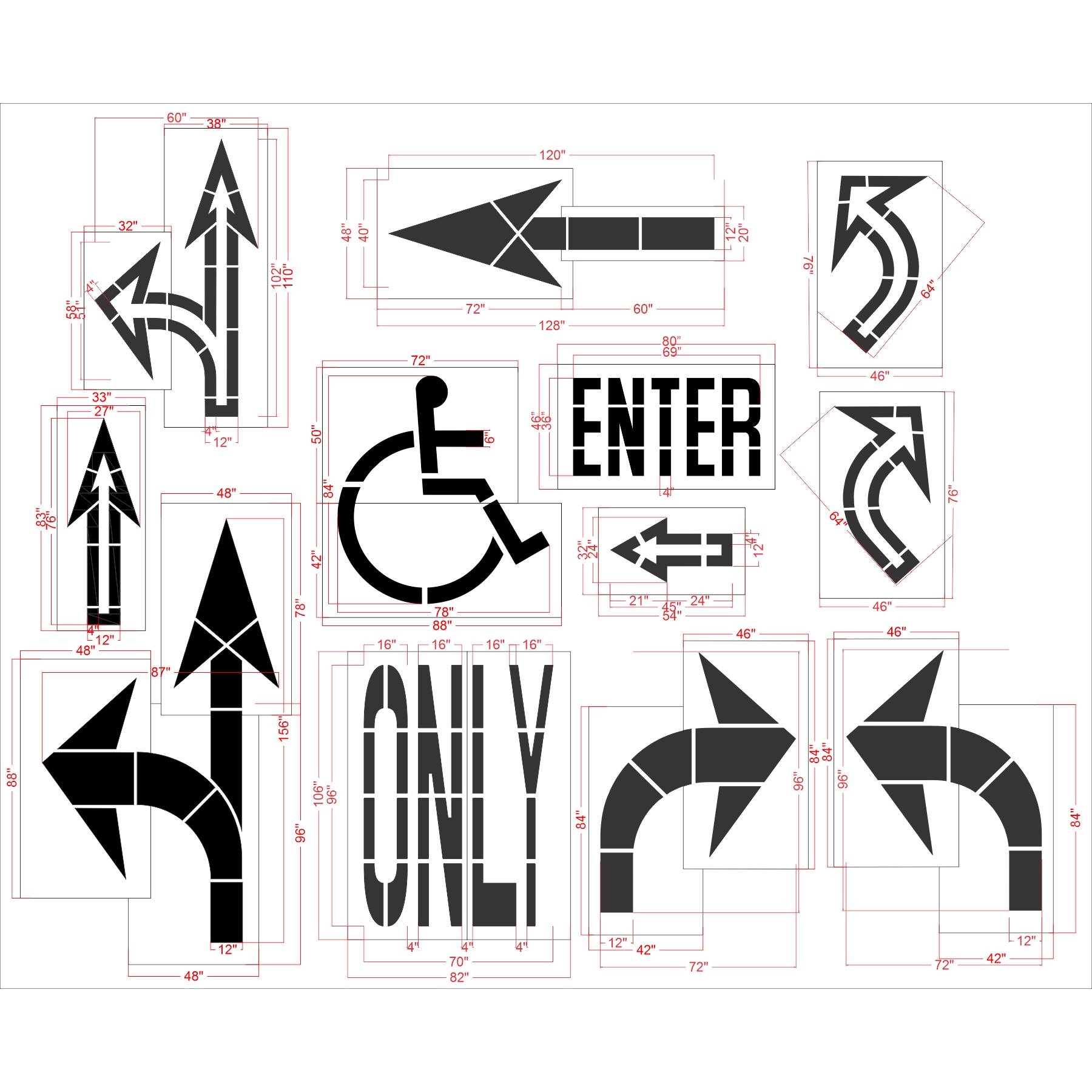 {12 pc} Sams Club Current Spec Stencil Kit - High-quality stencil for pavement marking, durable and reusable