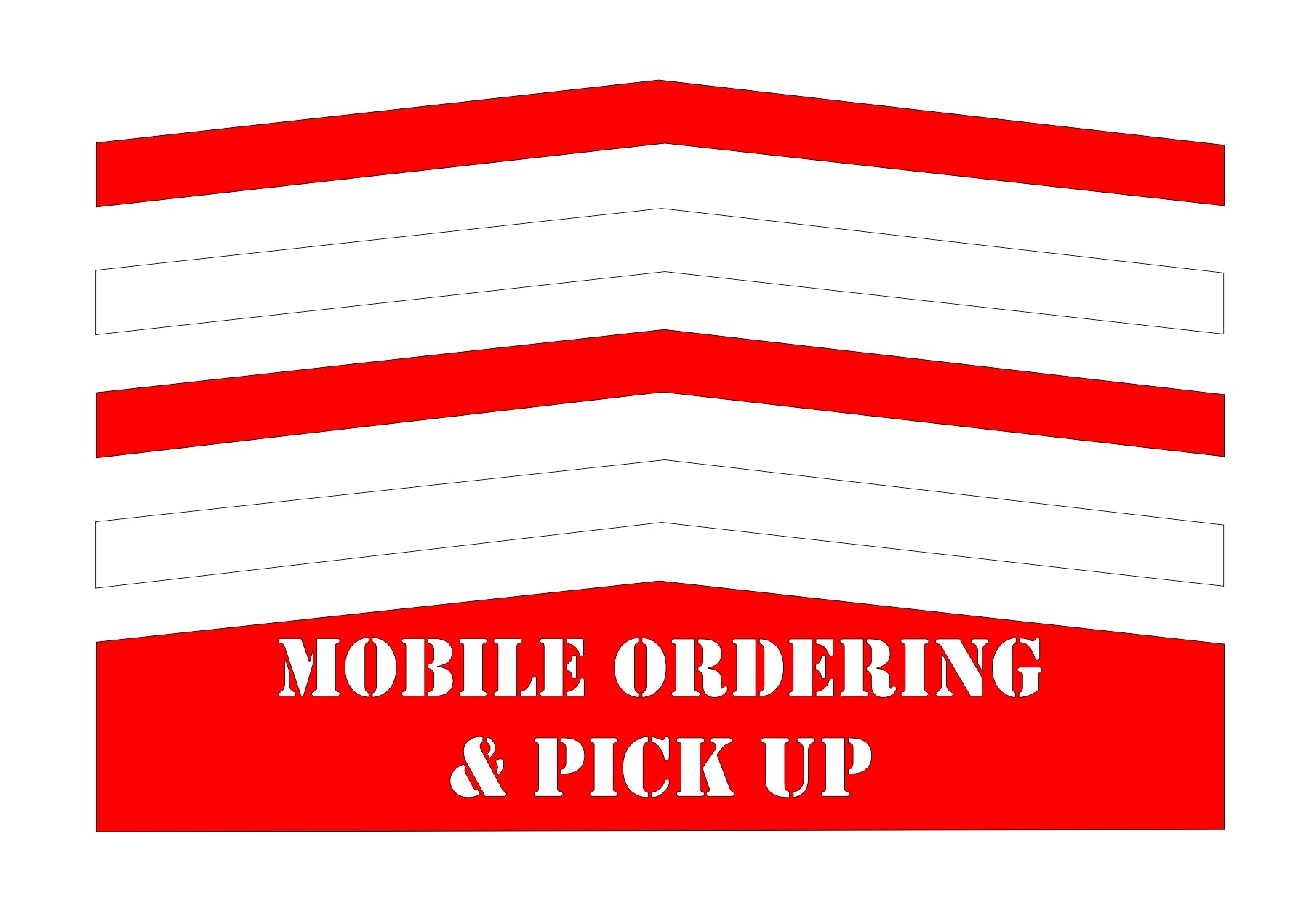 contrast image of 48-inch Sonic chevron pavement marking with 4-inch mobile ordering and pick up stencils for drive-in traffic guidance