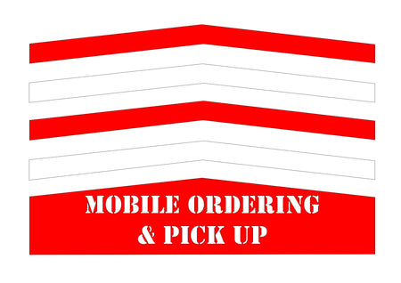 contrast image of 48-inch Sonic chevron pavement marking with 4-inch mobile ordering and pick up stencils for drive-in traffic guidance