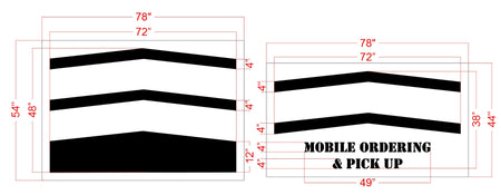 dimension for 48-inch Sonic chevron pavement marking with 4-inch mobile ordering and pick up stencils for drive-in traffic guidance