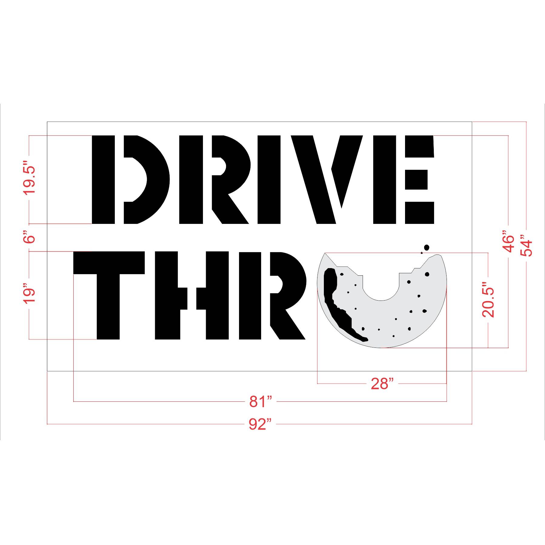 46 inch Tim Hortons DRIVE THRU stencil for restaurant drive-thru and parking lot pavement striping applications