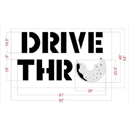 46 inch Tim Hortons DRIVE THRU stencil for restaurant drive-thru and parking lot pavement striping applications