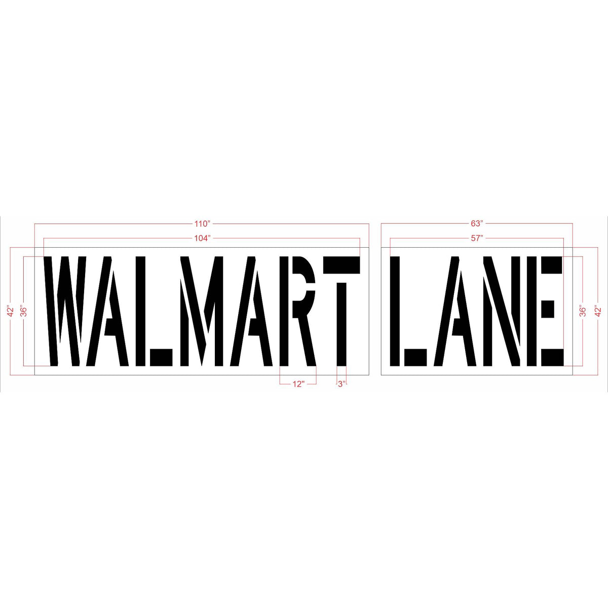 36" Walmart WALMART LANE Stencil - High-quality stencil for pavement marking, durable and reusable