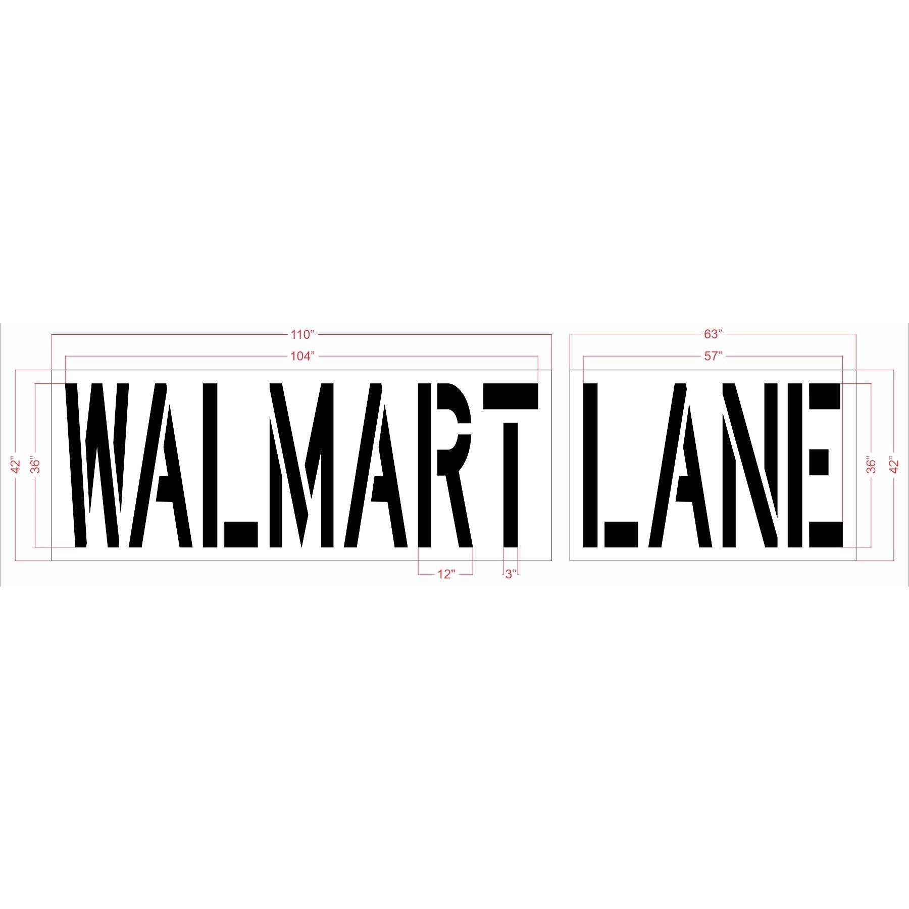 36" Walmart WALMART LANE Stencil - High-quality stencil for pavement marking, durable and reusable