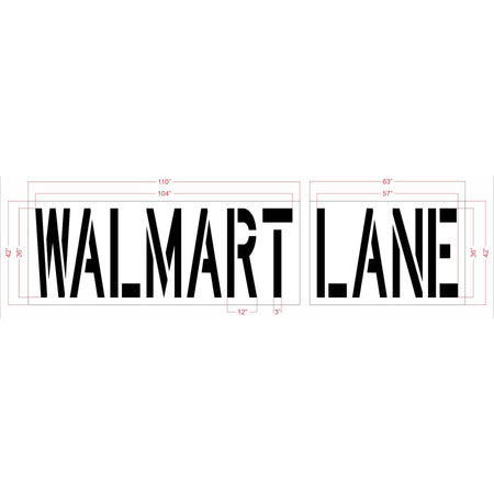 36" Walmart WALMART LANE Stencil - High-quality stencil for pavement marking, durable and reusable