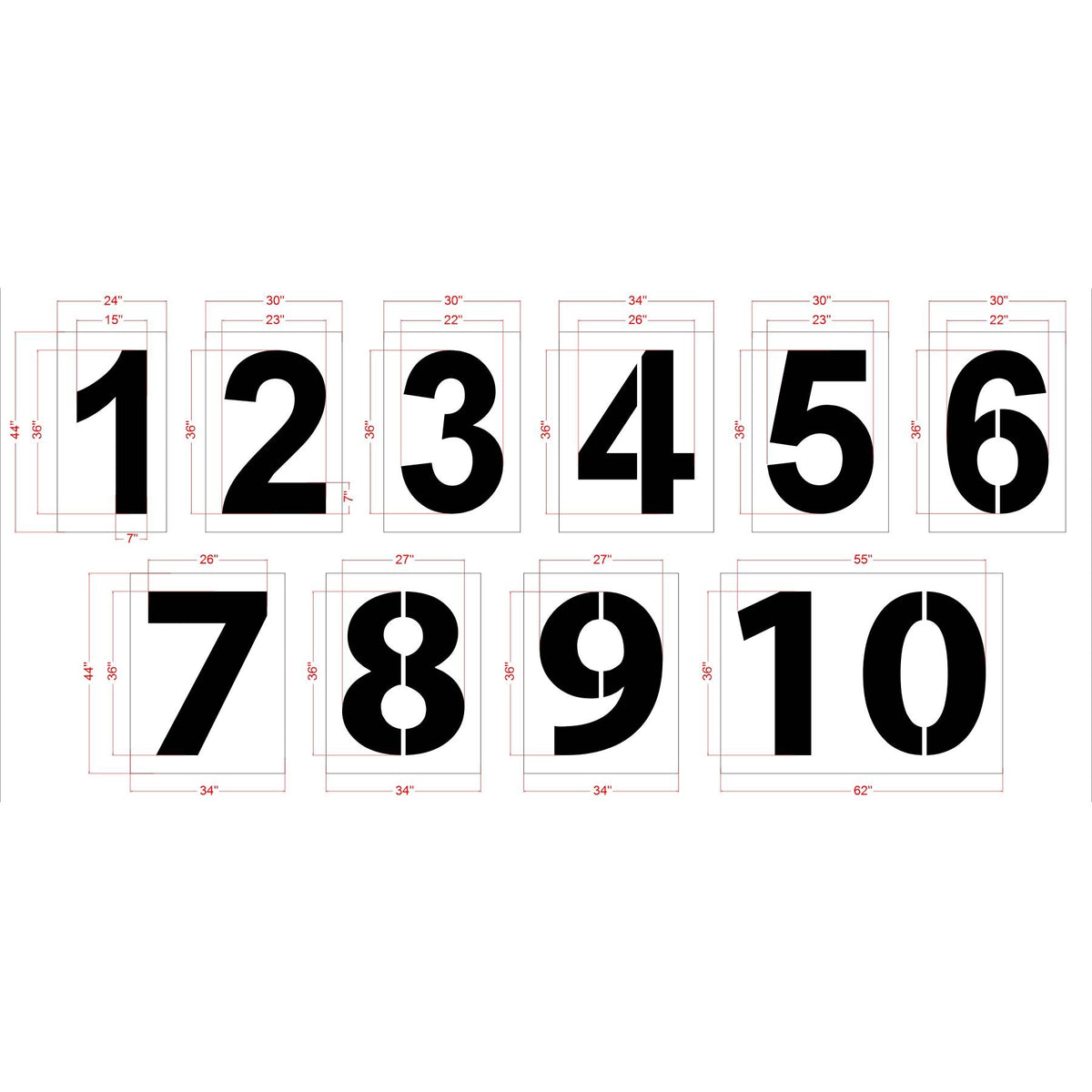 36" Walmart Numbers 1-10 Stencil - High-quality stencil for pavement marking, durable and reusable