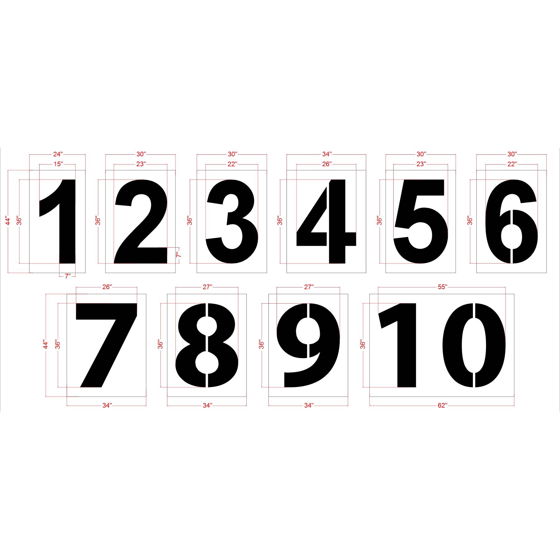 36" Walmart Numbers 1-10 Stencil - High-quality stencil for pavement marking, durable and reusable