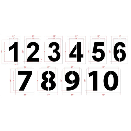 36" Walmart Numbers 1-10 Stencil - High-quality stencil for pavement marking, durable and reusable