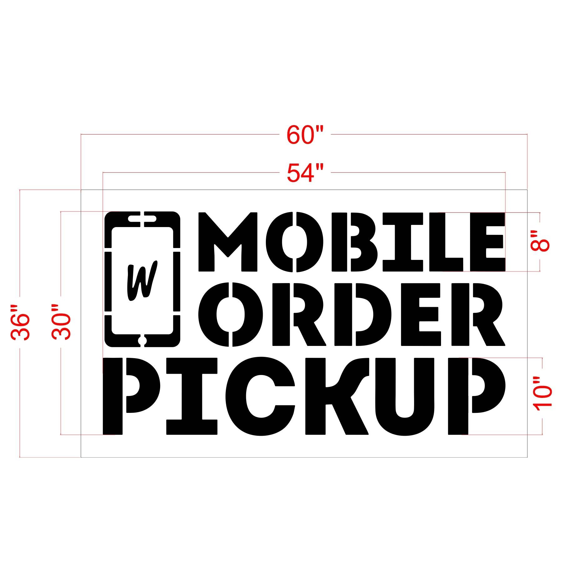 30 inch Wendy’s MOBILE ORDER PICKUP stencil for drive-thru and curbside parking lot pavement striping