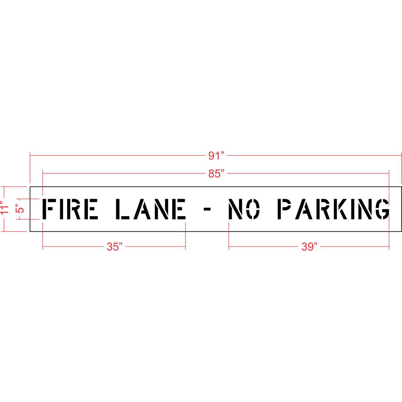 5 inch FIRE LANE NO PARKING pavement marking stencil for commercial fire lane and parking lot enforcement applications