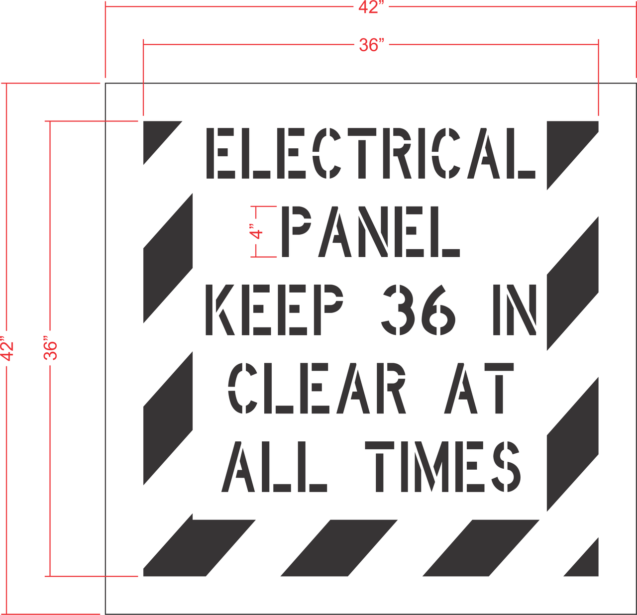 Electrical Panel Keep 36 in Clear at All Times Stencil - High-quality stencil for pavement marking, durable and reusable