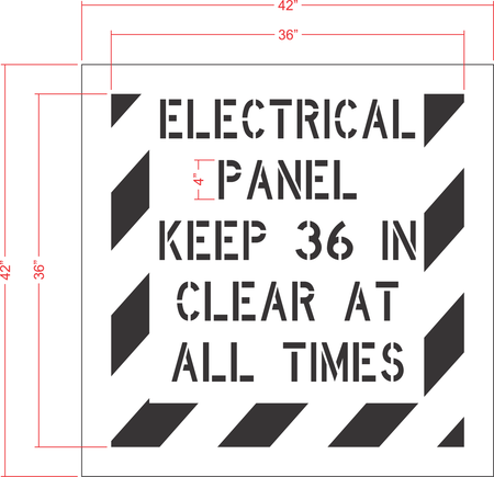 Electrical Panel Keep 36 in Clear at All Times Stencil - High-quality stencil for pavement marking, durable and reusable