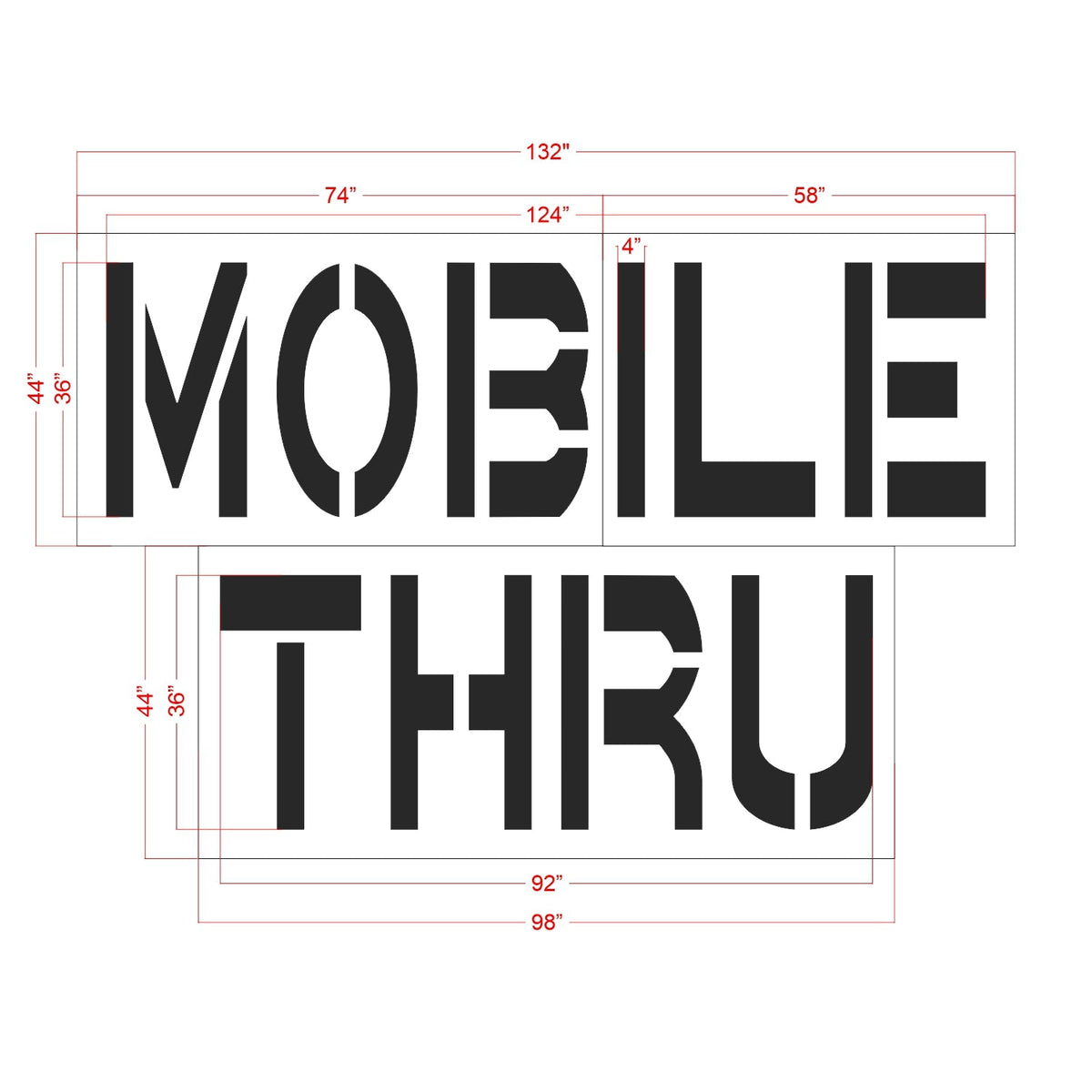 36" Chick-Fil-a MOBILE THRU Stacked Stencil - High-quality stencil for pavement marking, durable and reusable