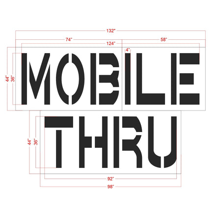 36" Chick-Fil-a MOBILE THRU Stacked Stencil - High-quality stencil for pavement marking, durable and reusable
