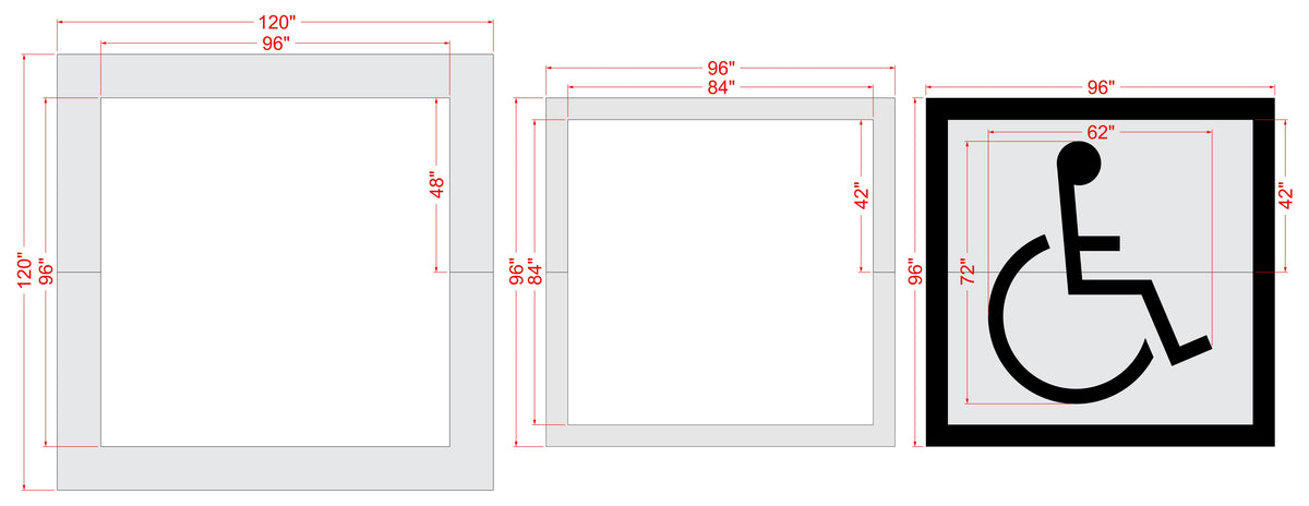 72" Handicap w/ 96" Border and 96" Background Stencil - High-quality stencil for pavement marking, durable and reusable