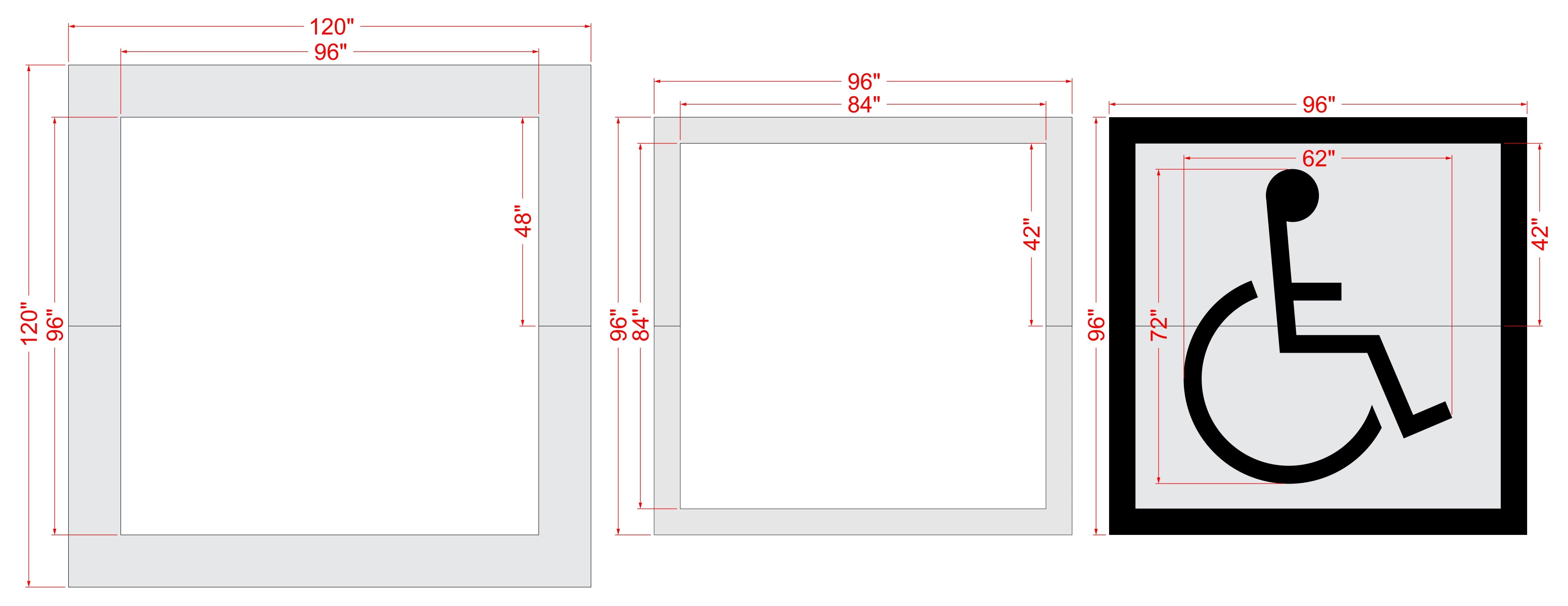 72" Handicap w/ 96" Border and 96" Background Stencil - High-quality stencil for pavement marking, durable and reusable