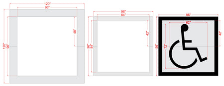 72" Handicap w/ 96" Border and 96" Background Stencil - High-quality stencil for pavement marking, durable and reusable