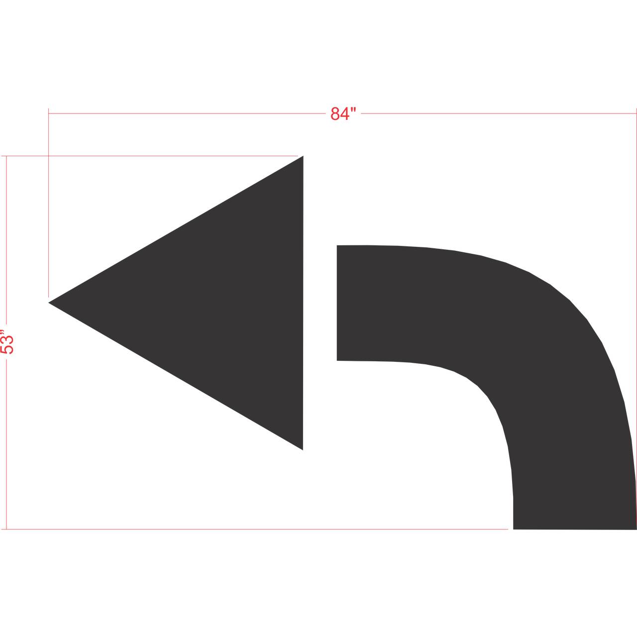 84 inch turn arrow stencil for commercial parking lot and roadway directional pavement striping