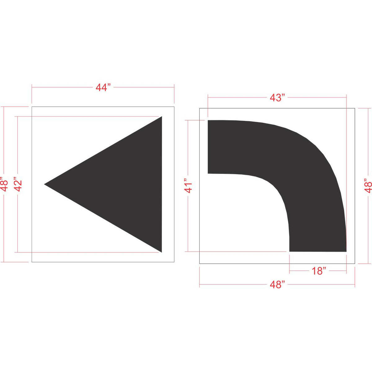 84 inch turn arrow stencil for commercial parking lot and roadway directional pavement striping