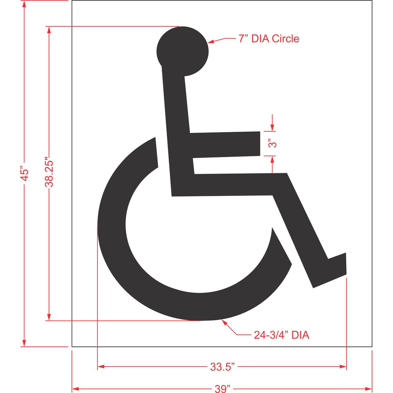 38.25 inch Alabama DOT handicap pavement marking stencil for ADA accessible parking lot striping applications
