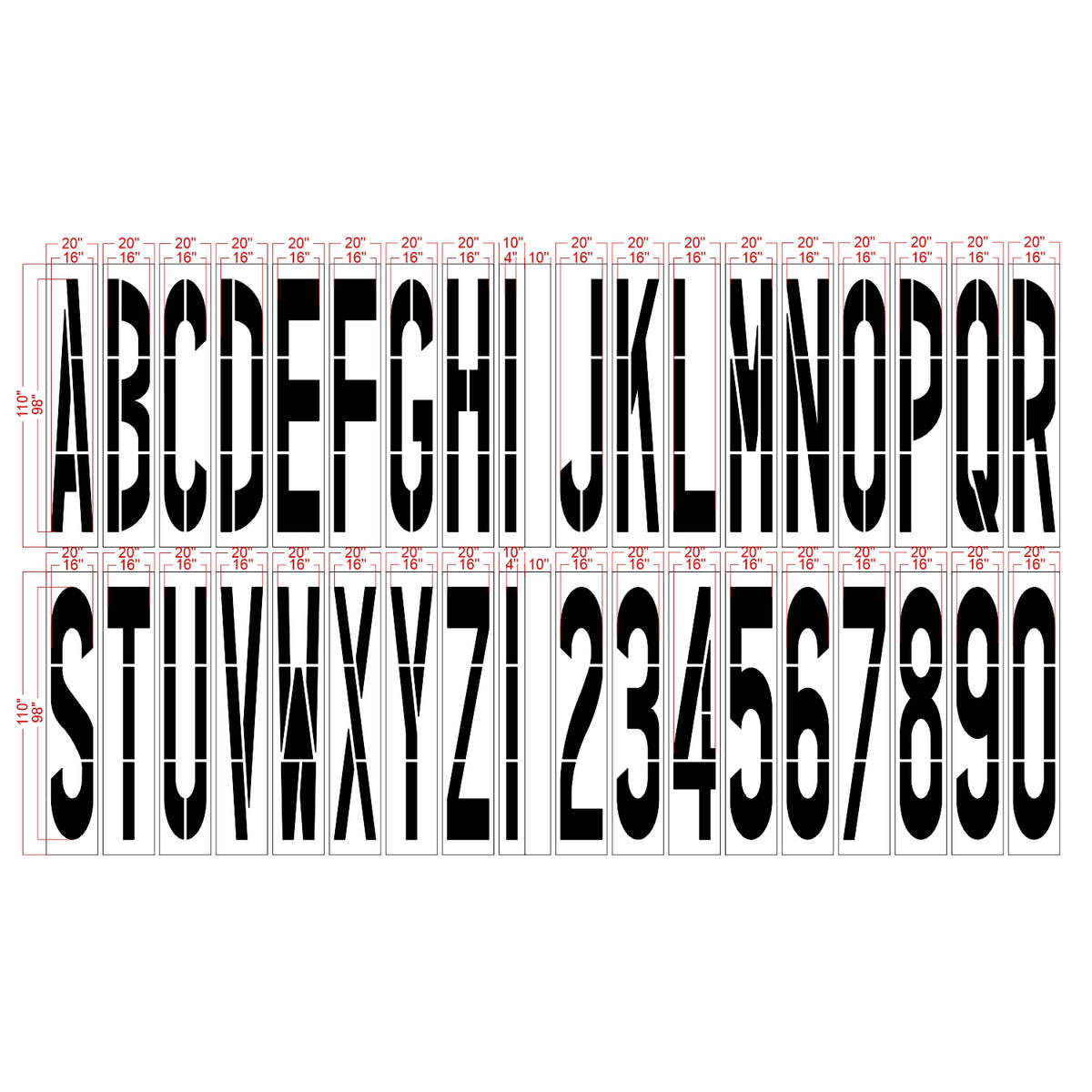 98 inch Arizona DOT alphabet and number kit stencil for roadway lettering and pavement striping applications
