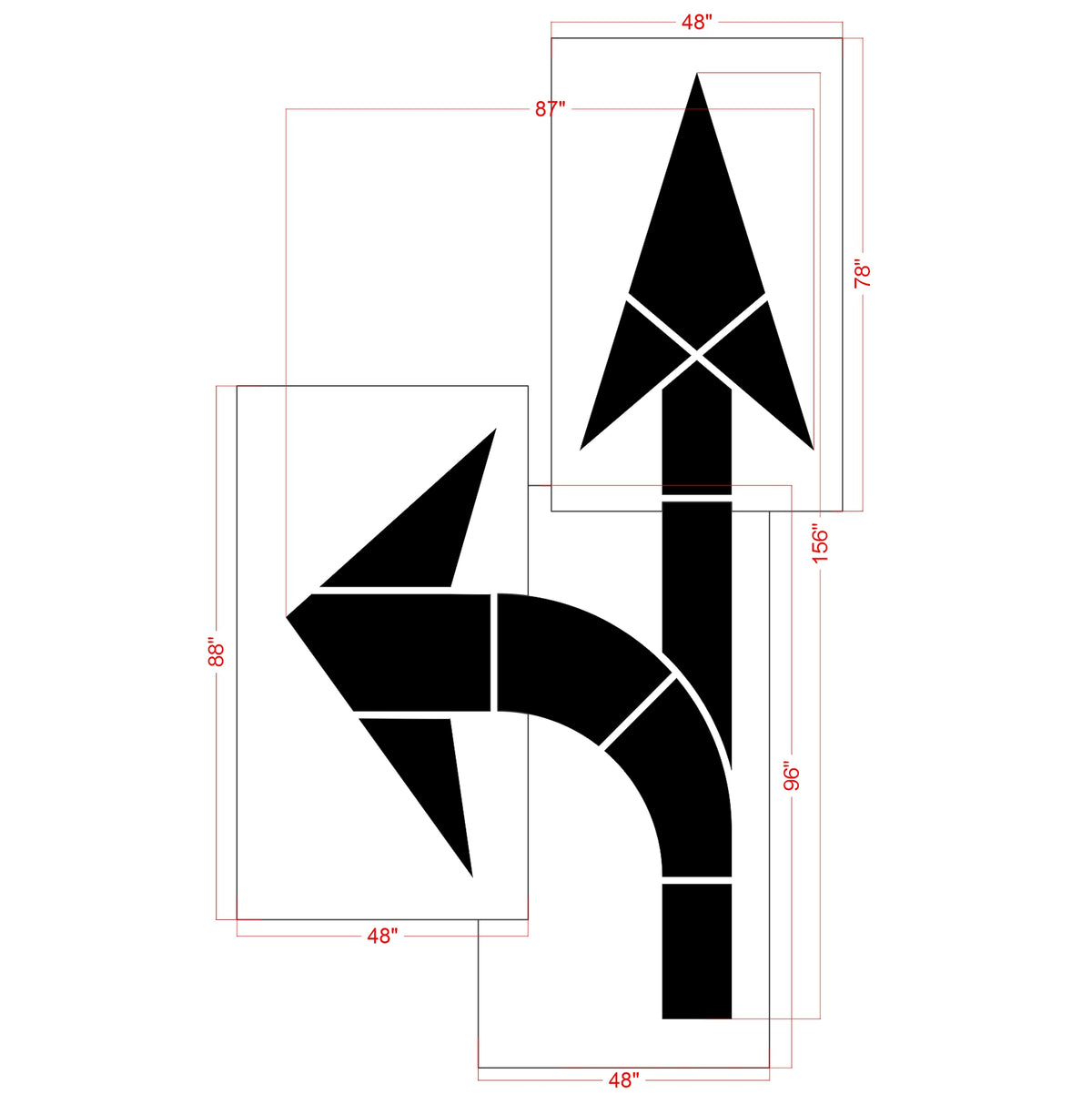 156 inch California DOT combo arrow kit stencil for multi-direction roadway pavement striping applications