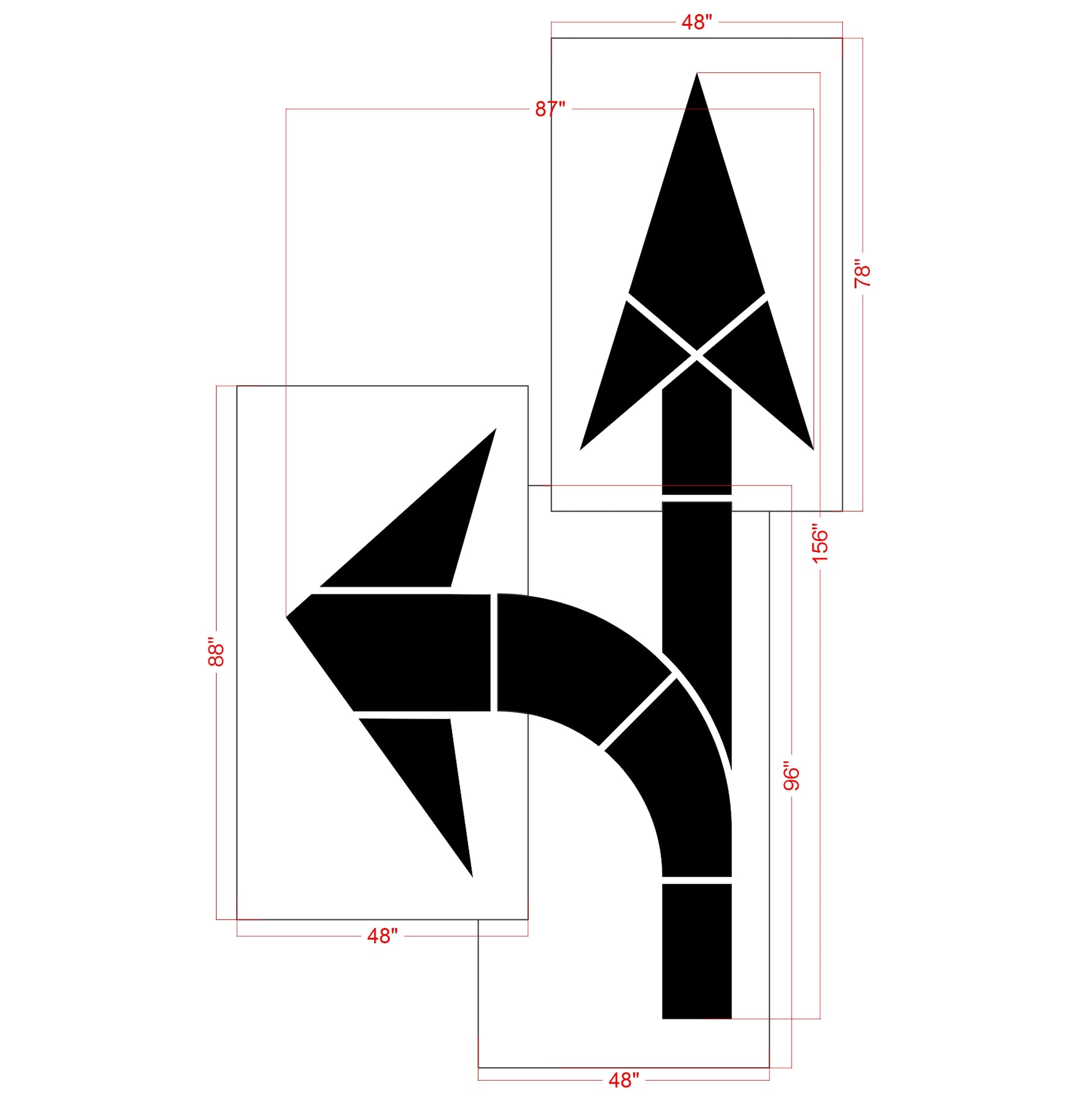 156 inch California DOT combo arrow kit stencil for multi-direction roadway pavement striping applications