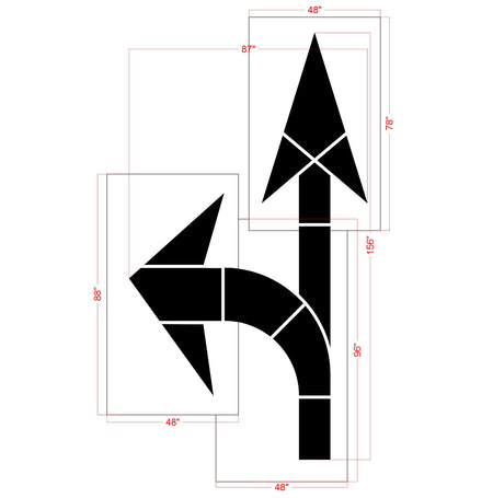 156 inch California DOT combo arrow kit stencil for multi-direction roadway pavement striping applications