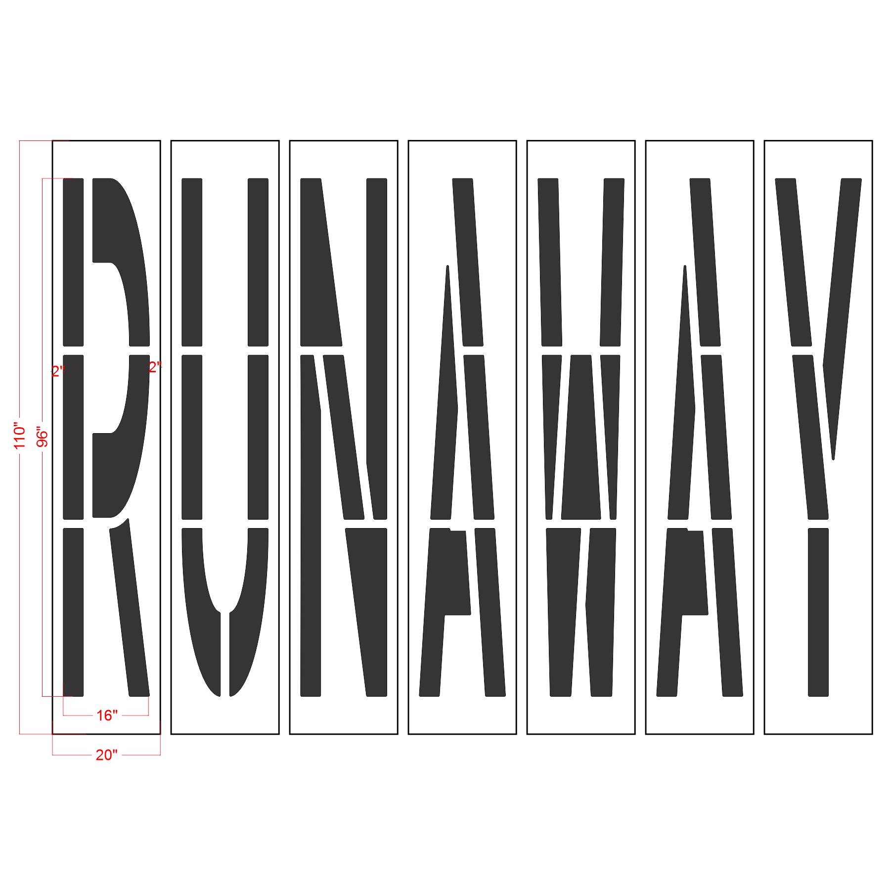 96 inch California DOT RUNAWAY wording stencil for runaway truck ramp and roadway pavement striping applications