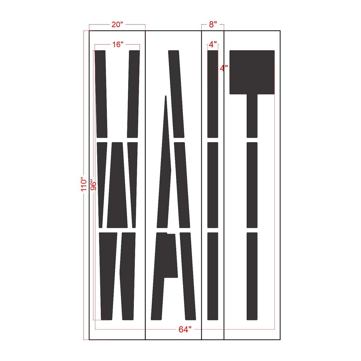 96 inch California DOT WAIT wording stencil for roadway and school zone pavement striping applications