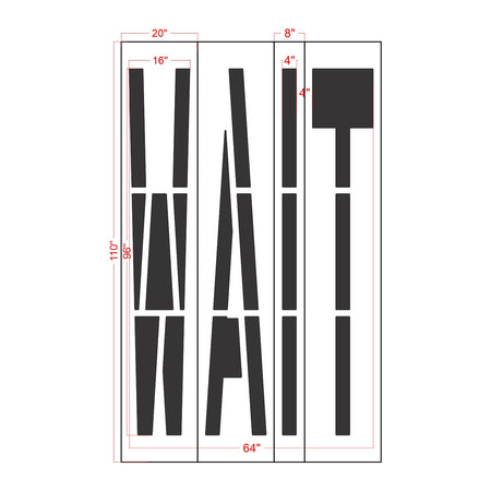 96 inch California DOT WAIT wording stencil for roadway and school zone pavement striping applications