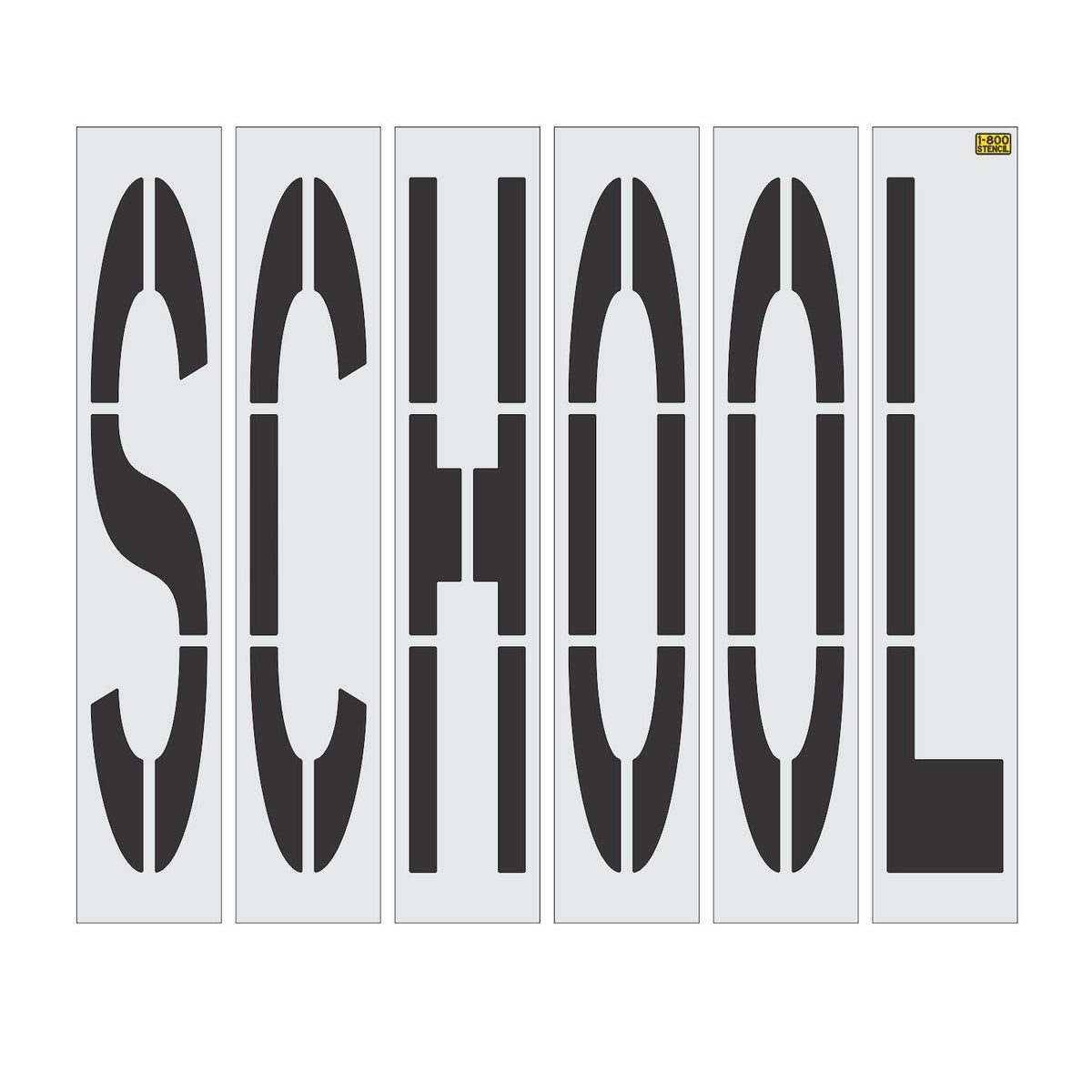 96 inch California DOT SCHOOL wording stencil for school zone roadway pavement striping applications