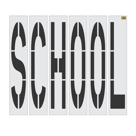 96 inch California DOT SCHOOL wording stencil for school zone roadway pavement striping applications