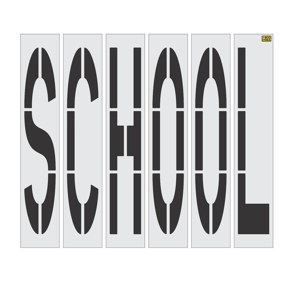 96 inch California DOT SCHOOL wording stencil for school zone roadway pavement striping applications