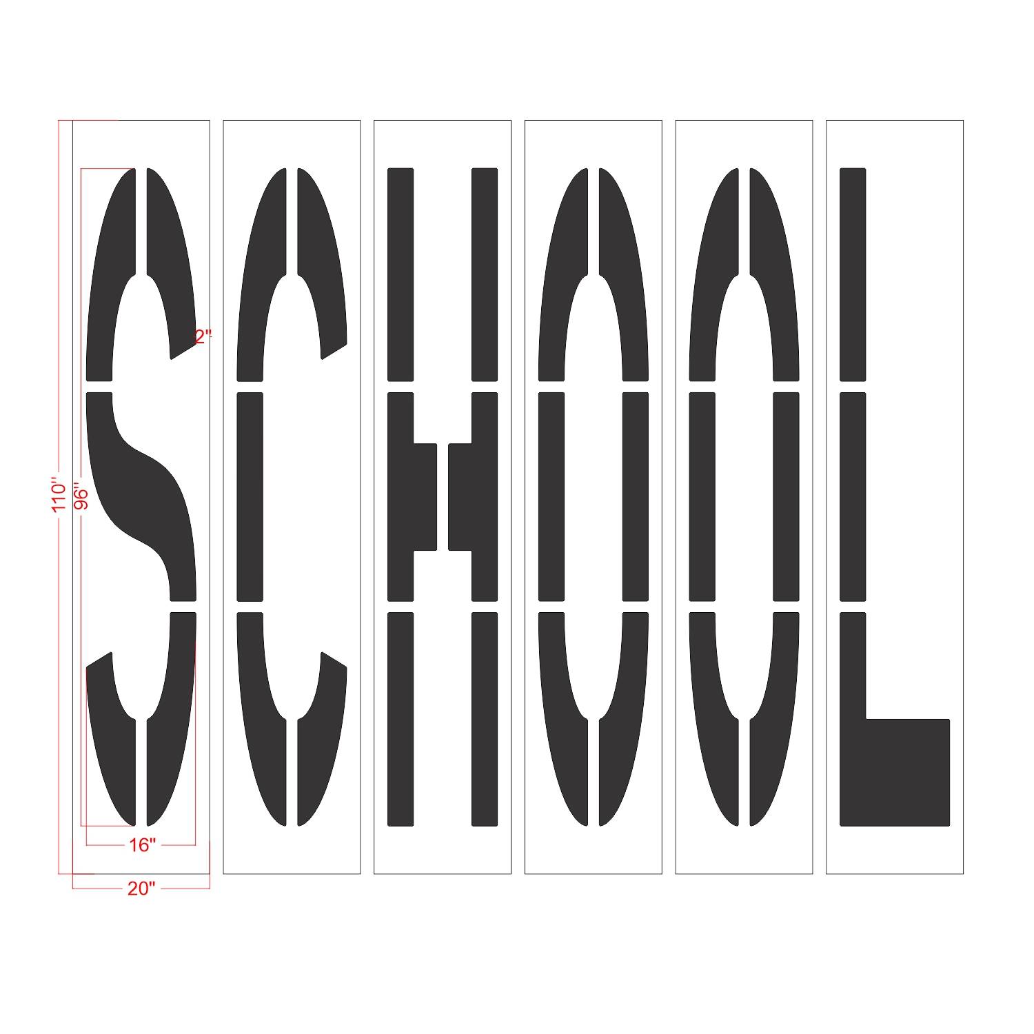 96 inch California DOT SCHOOL wording stencil for school zone roadway pavement striping applications