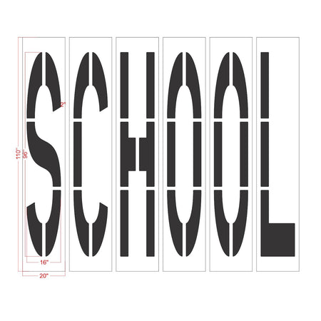96 inch California DOT SCHOOL wording stencil for school zone roadway pavement striping applications