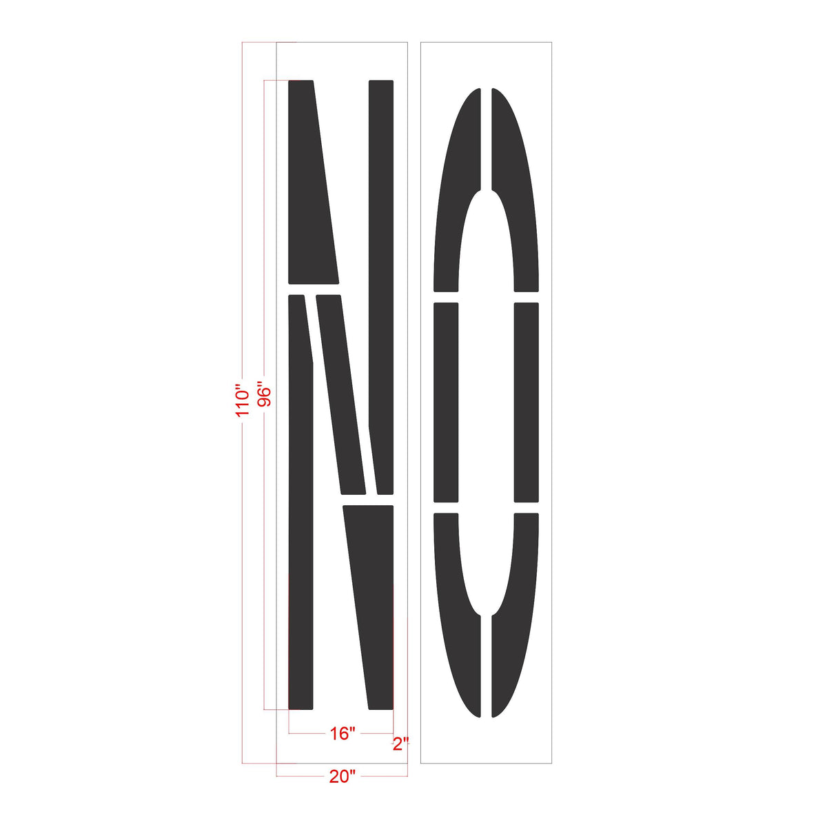 96 inch California DOT NO wording stencil for roadway traffic control and pavement striping applications