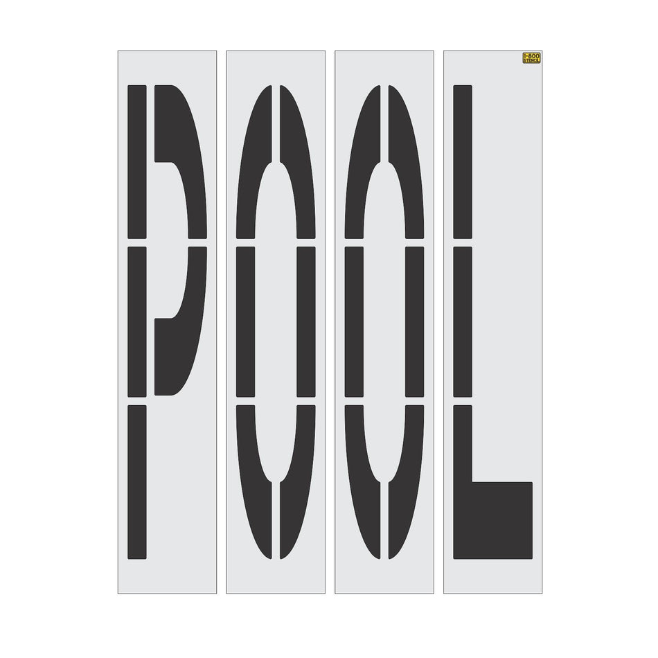 96 inch California DOT POOL wording stencil for carpool and high occupancy vehicle lane pavement striping applications