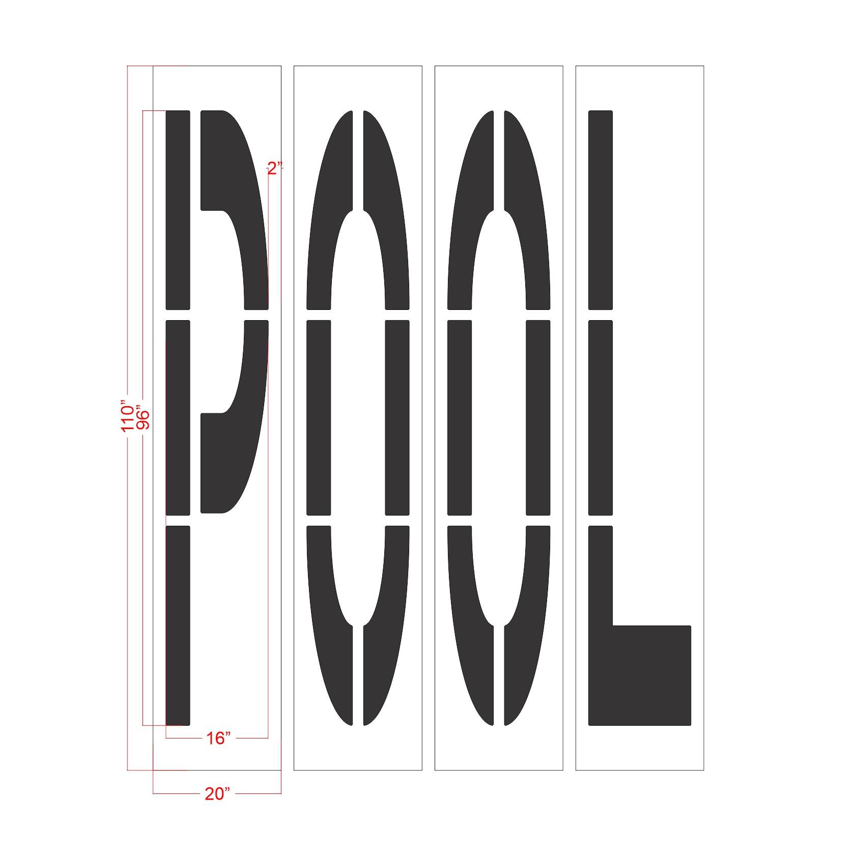 96 inch California DOT POOL wording stencil for carpool and high occupancy vehicle lane pavement striping applications