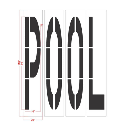 96 inch California DOT POOL wording stencil for carpool and high occupancy vehicle lane pavement striping applications