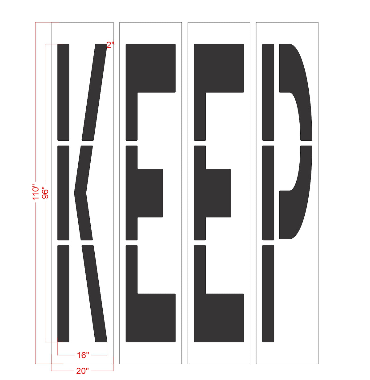 96 inch California DOT KEEP wording stencil for roadway traffic control and pavement striping applications
