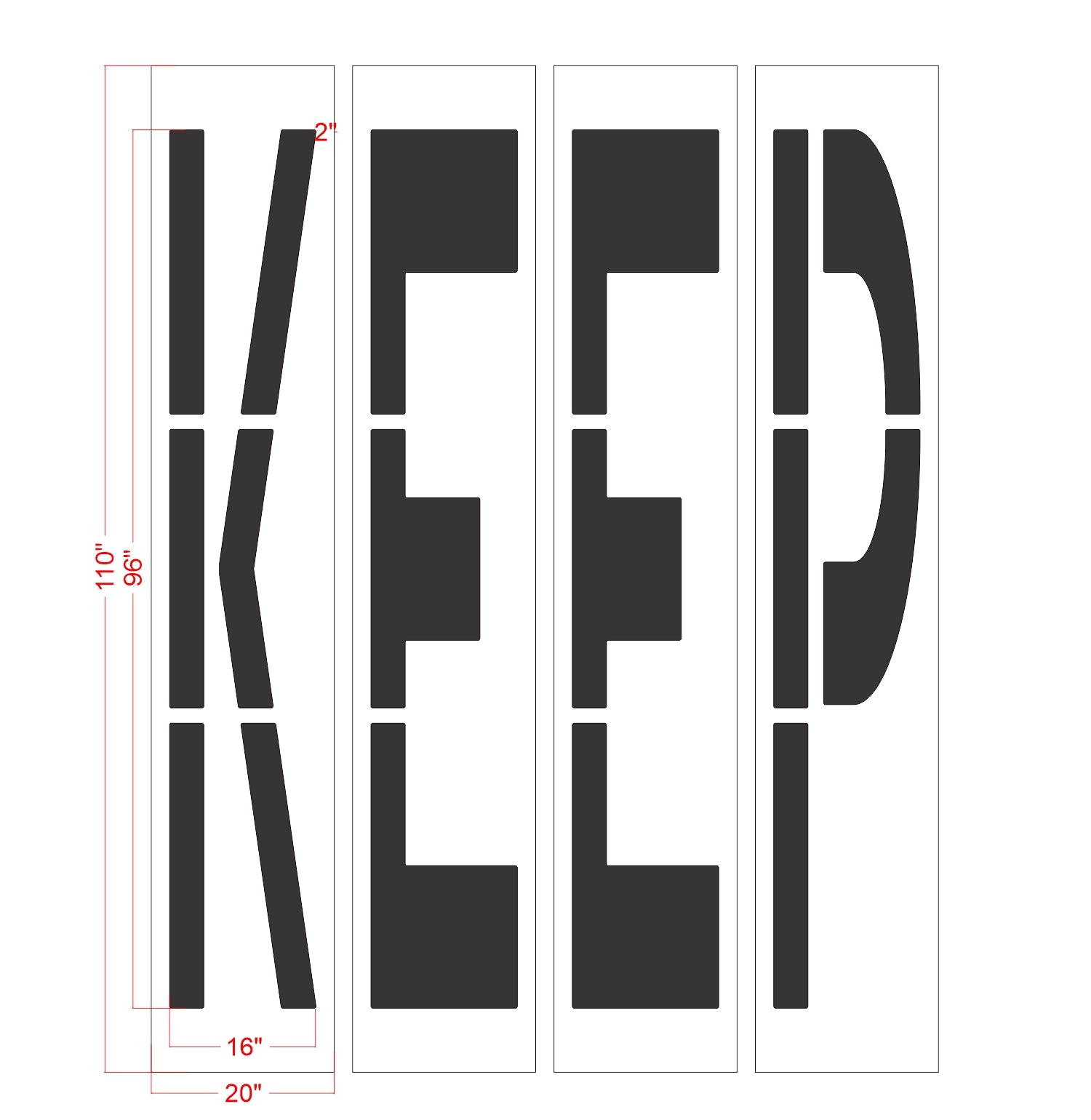96 inch California DOT KEEP wording stencil for roadway traffic control and pavement striping applications