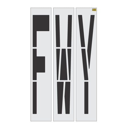 96 inch California DOT FWY wording stencil for freeway and highway pavement striping applications