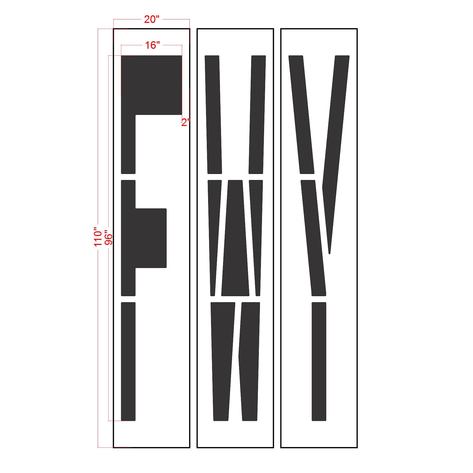 96 inch California DOT FWY wording stencil for freeway and highway pavement striping applications