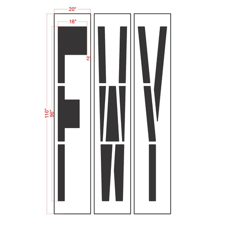 96 inch California DOT FWY wording stencil for freeway and highway pavement striping applications