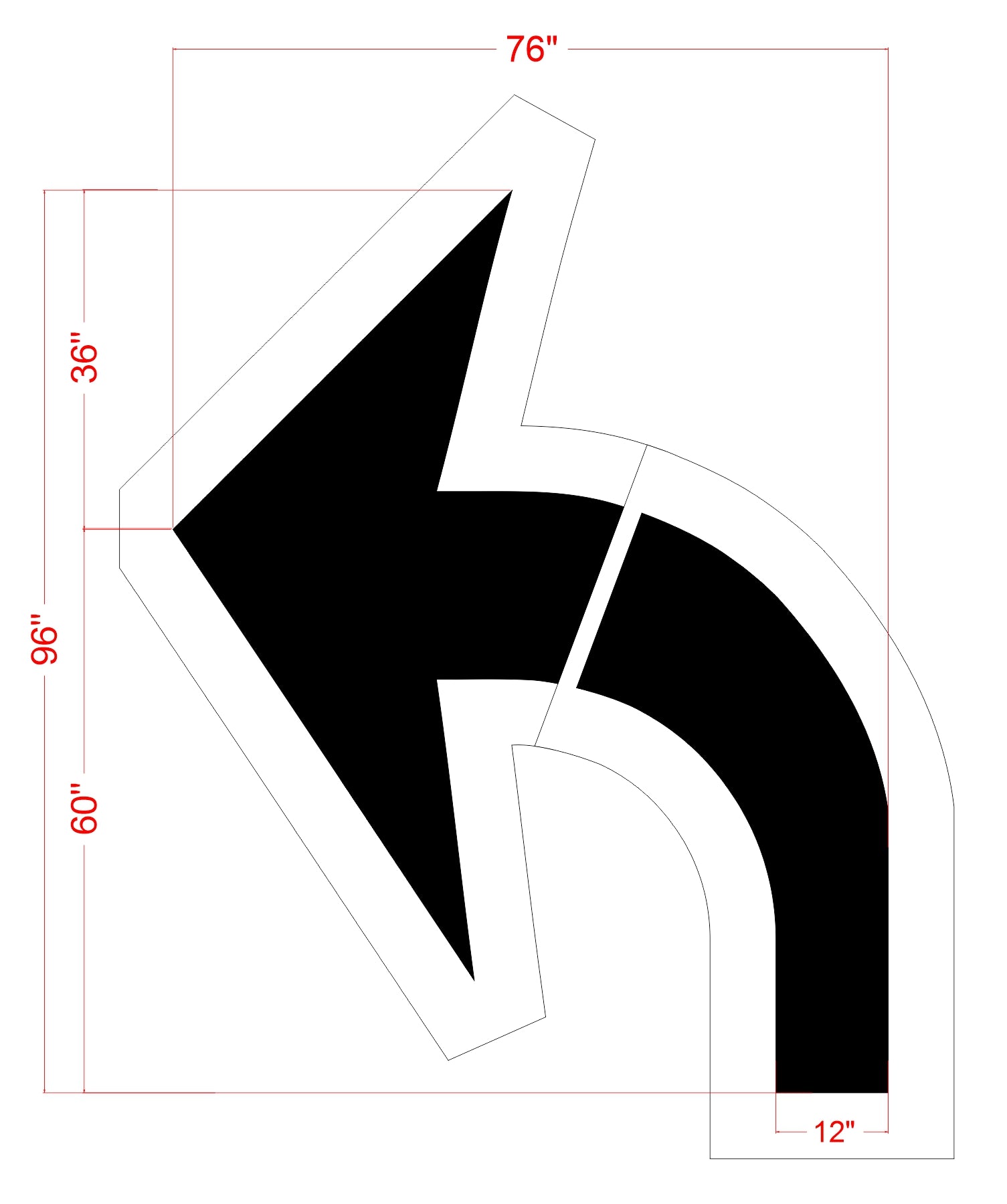 96 by 76 inch Florida DOT turn arrow pavement marking stencil for clear roadway directional guidance