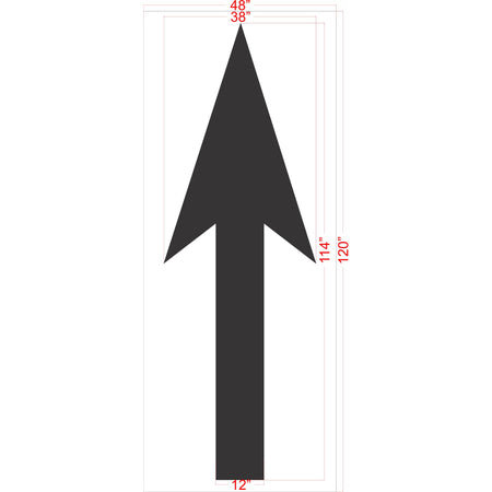Dimension of 114-inch South Carolina DOT no-bridging straight arrow pavement marking stencil for roadway direction