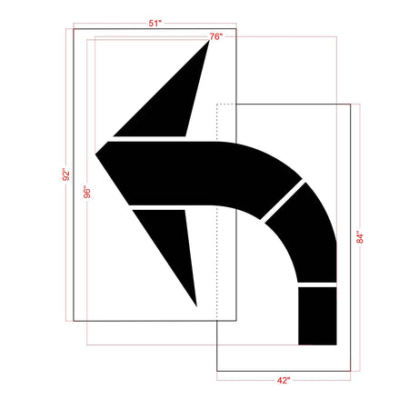 dimension of 96-inch Chicago DOT turn arrow pavement marking stencil for clear intersection direction