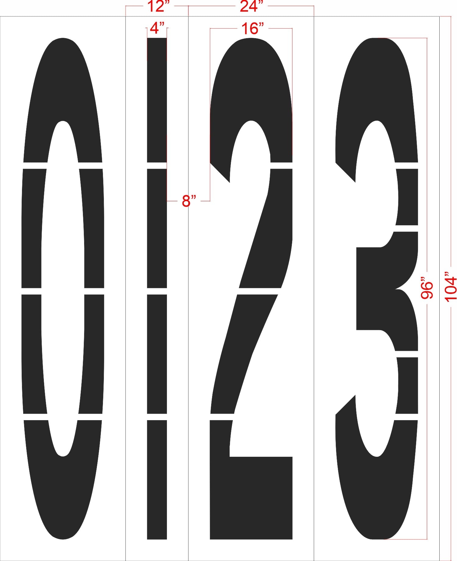 96" Washington DOT Number Kit Stencil - High-quality stencil for pavement marking, durable and reusable