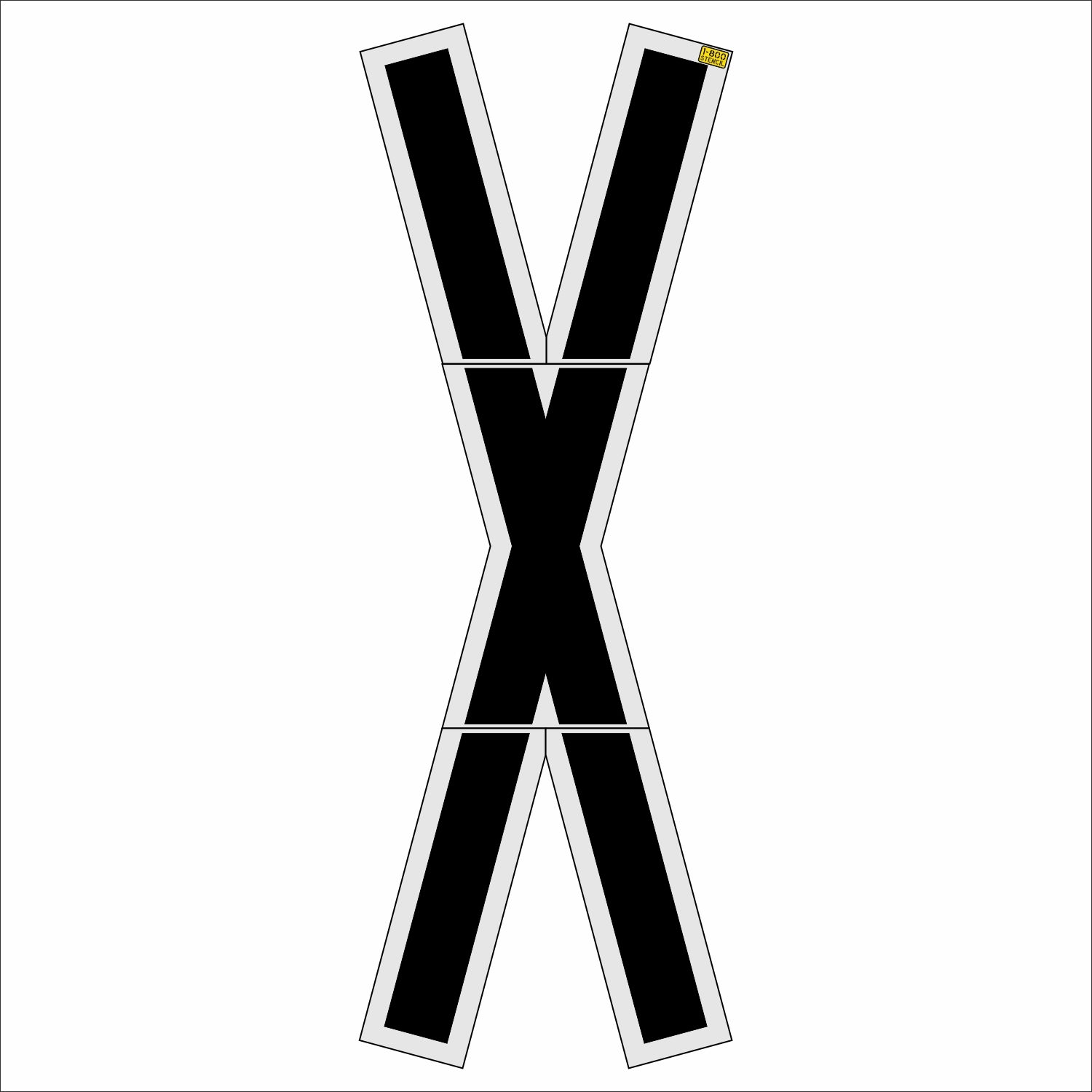 A black and white letter 'X' decal or patch with a small yellow accent at the top right corner, shown on a plain white background.